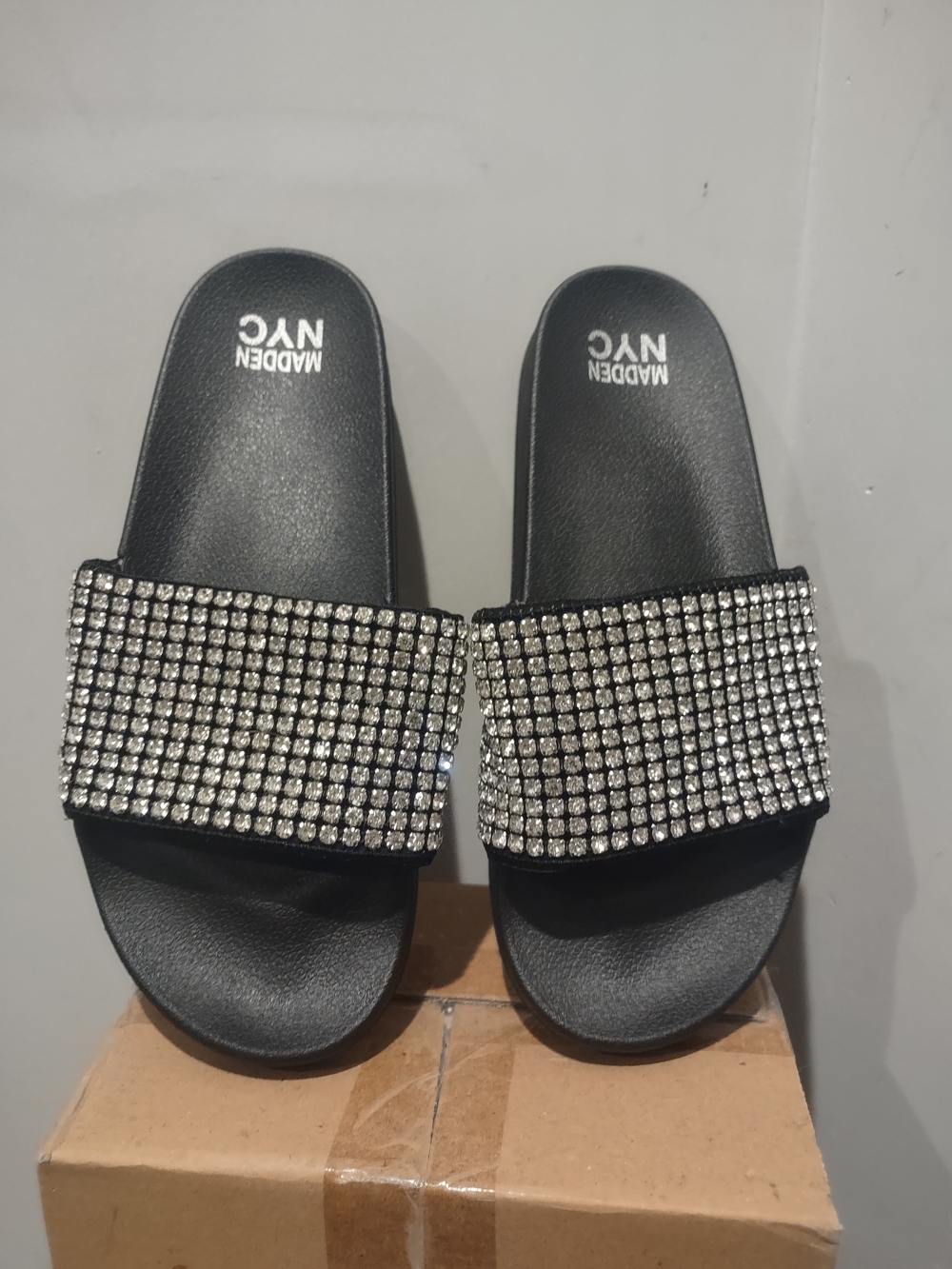 Madden NYCWomen’s Black Crystal Slide Sandals